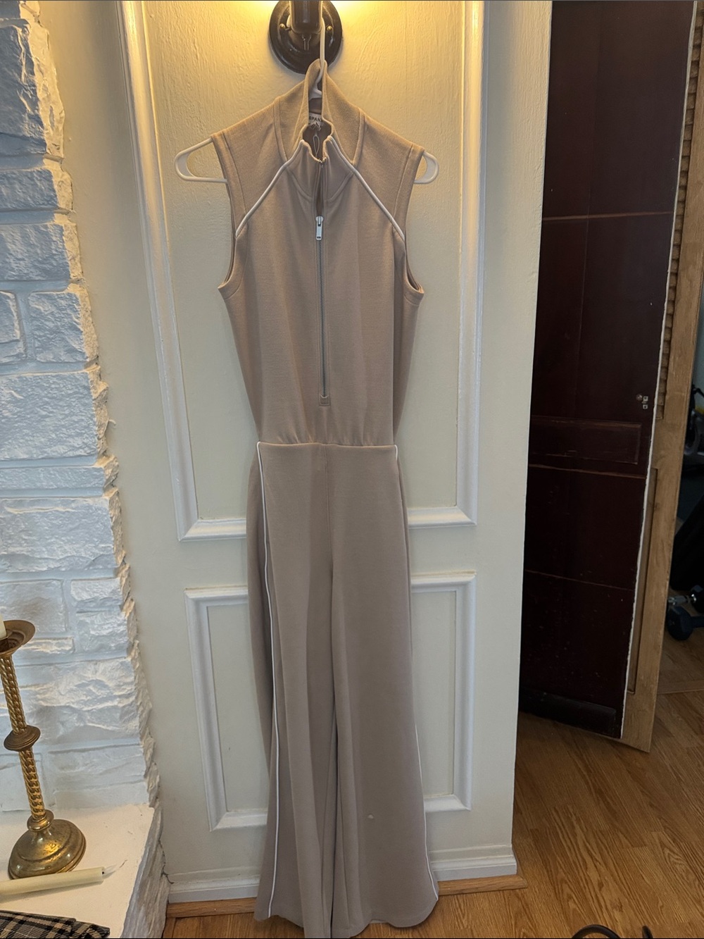 SPANX Sleeveless Taupe-Like Zip Front Wide-Leg Jumpsuit